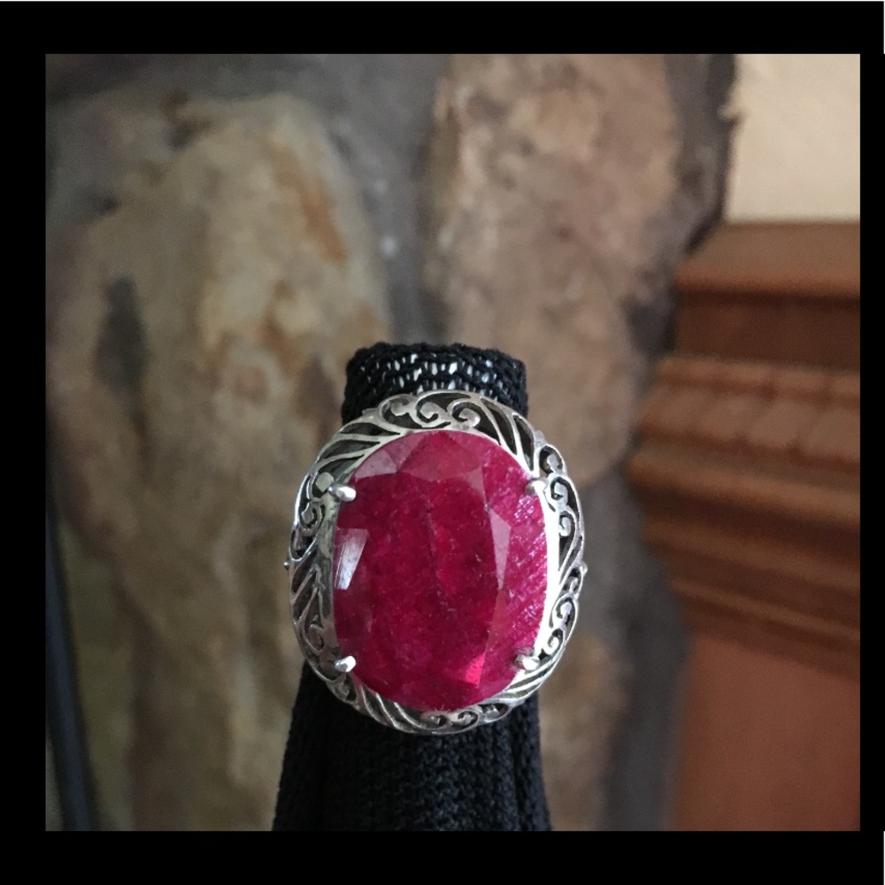 Large Natural Ruby-Sterling Silver Ring - image 1